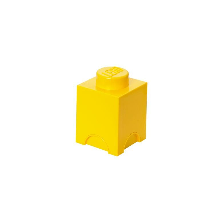 Żółty pojemnik LEGO klocek żółty w kształcie dużej kostki konstrukcyjnej do przechowywania
