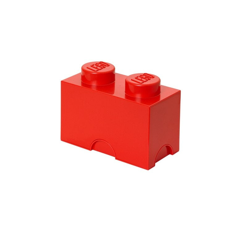 Czerwony pojemnik LEGO czerwony w kształcie klocka do przechowywania z logo LEGO na wieczku
