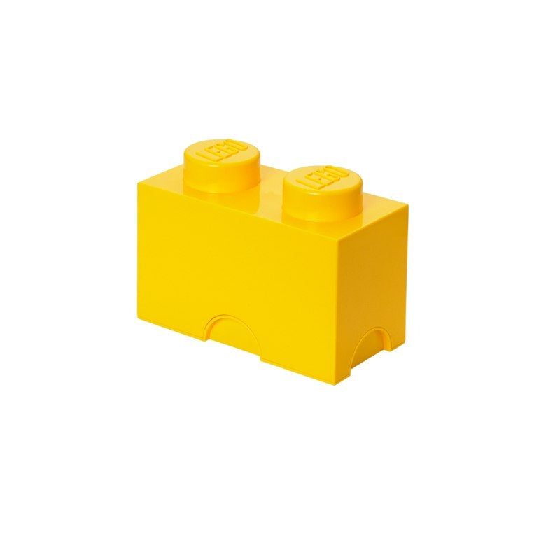 Żółty pojemnik LEGO na klocki w kształcie dużej cegiełki do przechowywania zabawek