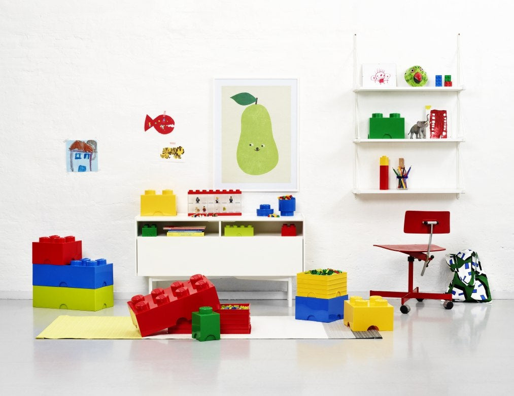 Pojemnik LEGO na zabawki w formie dużych kolorowych klocków do przechowywania zabawek w pokoju dziecięcym