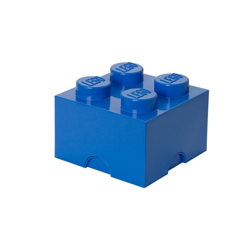Niebieski pojemnik LEGO Brick 4 z logo LEGO na wieczku do przechowywania klocków