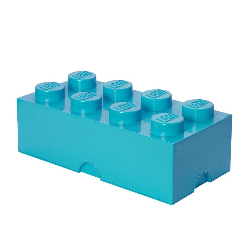 Pojemnik LEGO Brick 8 lazurowy w kształcie klocka LEGO do przechowywania z logo LEGO na guziczkach