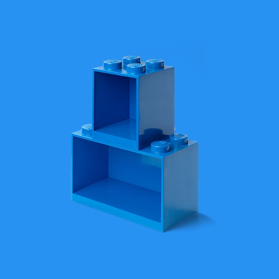 Półka LEGO Brick 4 niebieska w kształcie klocków do przechowywania z dwoma poziomami