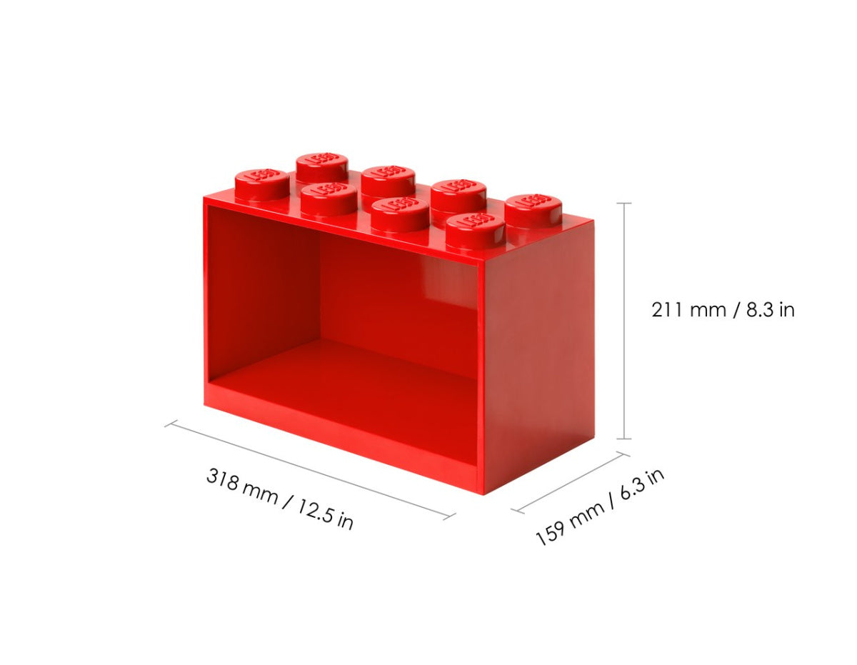 Półka LEGO Brick 8 czerwona w kształcie cegiełki LEGO z wymiarami 318x211x159 mm