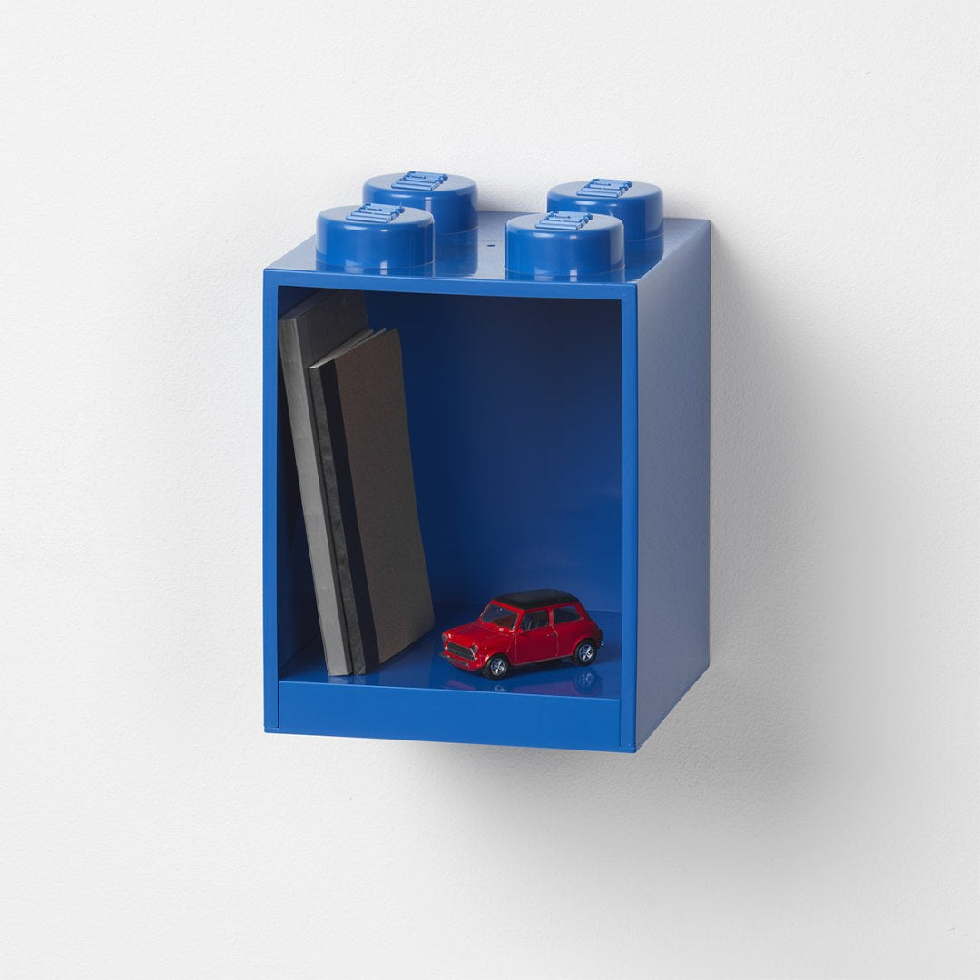 Niebieska półka LEGO Brick 4 z miejscem na książki i zabawki do pokoju dziecięcego