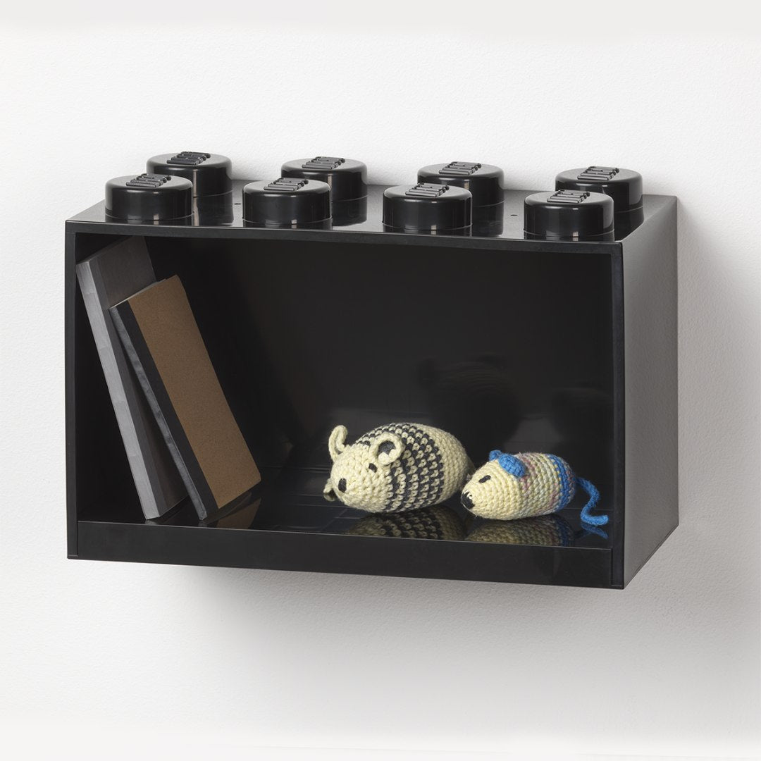 Czarna półka LEGO Brick 8 z miejscem na książki i dekoracje do pokoju dziecięcego