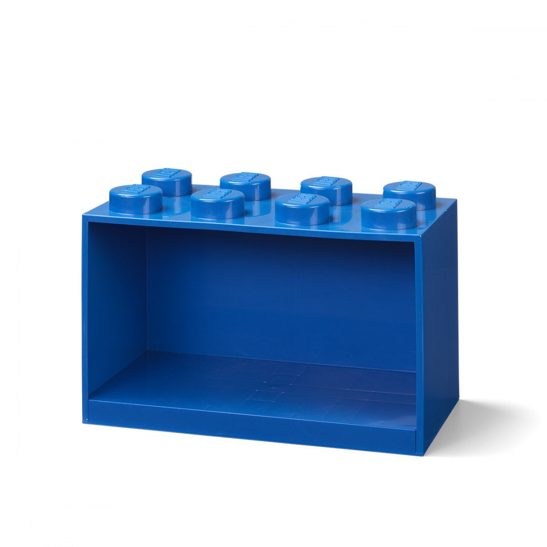 Niebieska półka LEGO na zabawki w kształcie klocka do organizacji dziecięcych zabawek