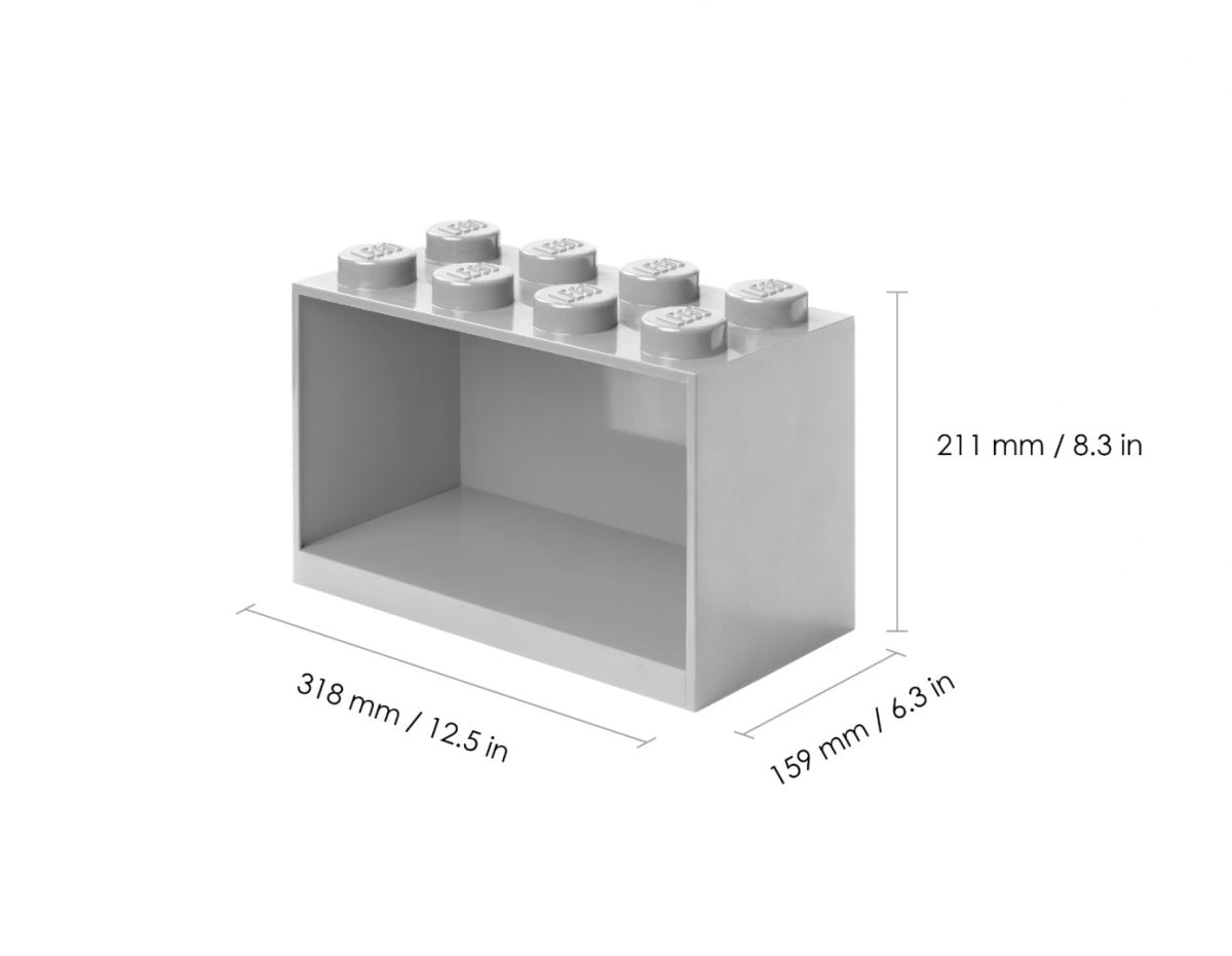 Szara półka LEGO BRICK 8 szara w kształcie klocka LEGO z wymiarami