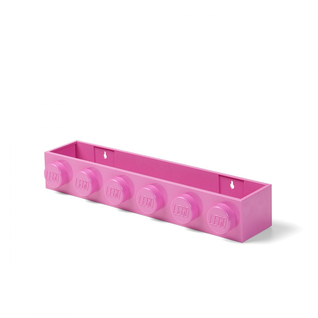 półka LEGO różowa w kształcie cegiełki do przechowywania z logo LEGO