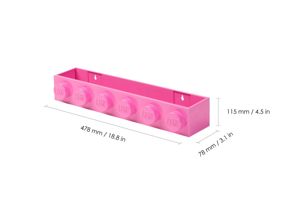 Różowa półka LEGO różowa z dużymi wypustkami do montażu ściennego, wymiar 48 cm