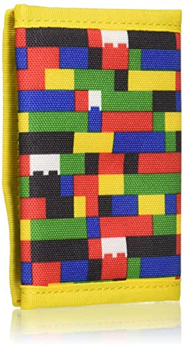 Kolorowy portfel LEGO dla dzieci z motywem klocków w żółtej obwódce