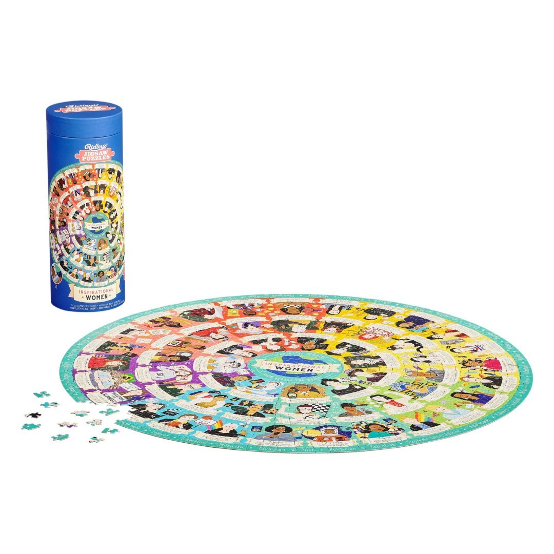 Puzzle inspirujące kobiety 1000 elementów okrągłe kolorowe z postaciami kobiet i tubą Galison