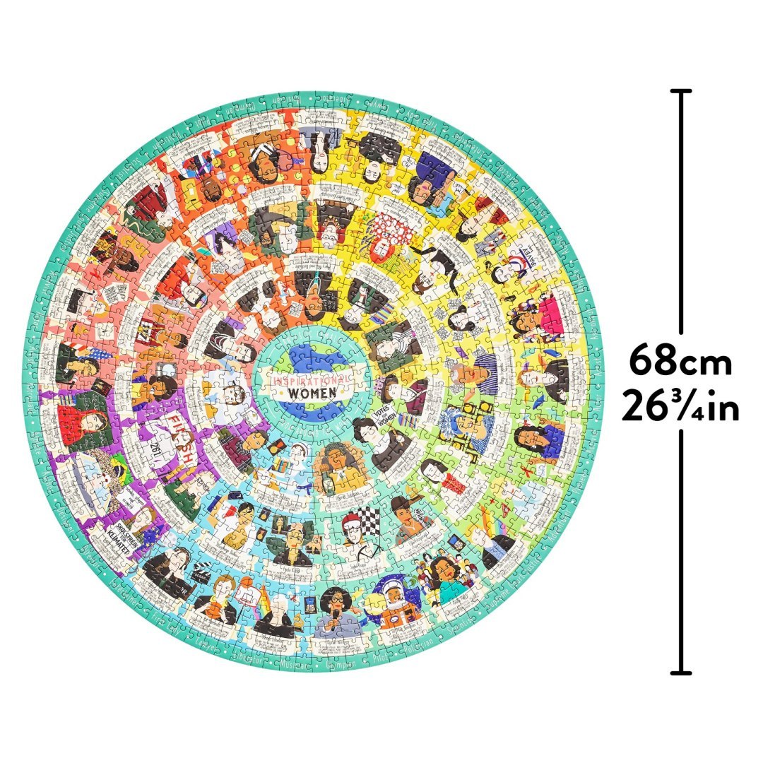 Puzzle inspirujące kobiety 1000 elementów okrągłe z kolorowymi ilustracjami znanych kobiet i cytatami