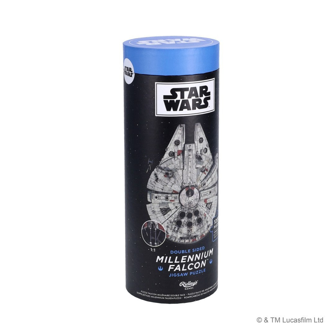 Puzzle Star Wars Millennium Falcon w cylindrycznym opakowaniu od Galison z podwójną stroną do układania