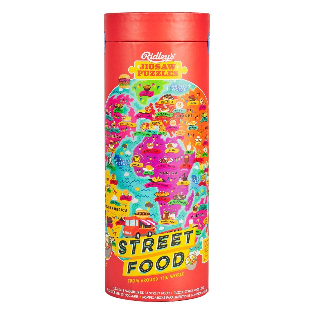 Puzzle street food 1000 elementów Galison kolorowe opakowanie z mapą i ilustracjami ulicznego jedzenia