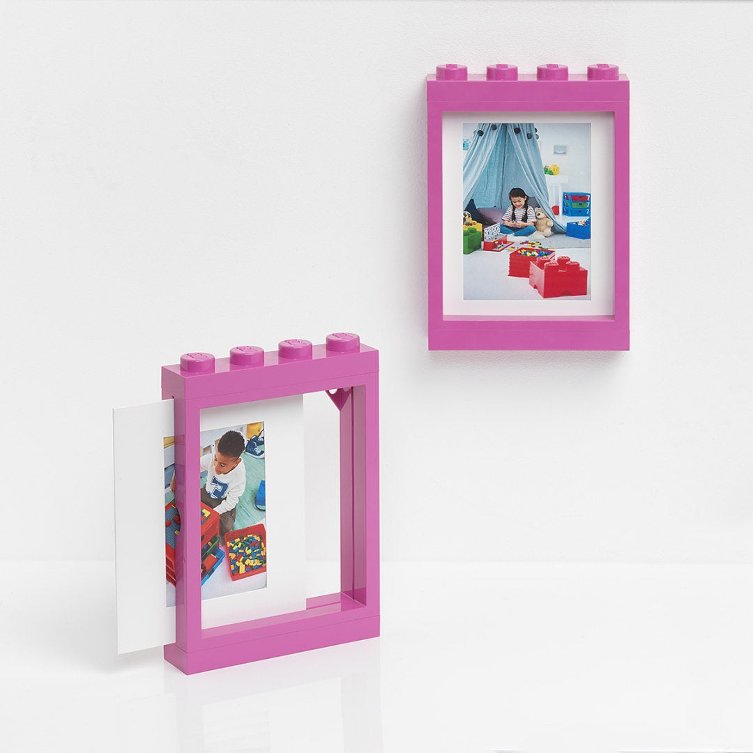 Różowa ramka LEGO na zdjęcia różowa z charakterystycznymi klockami do dekoracji i ekspozycji fotografii