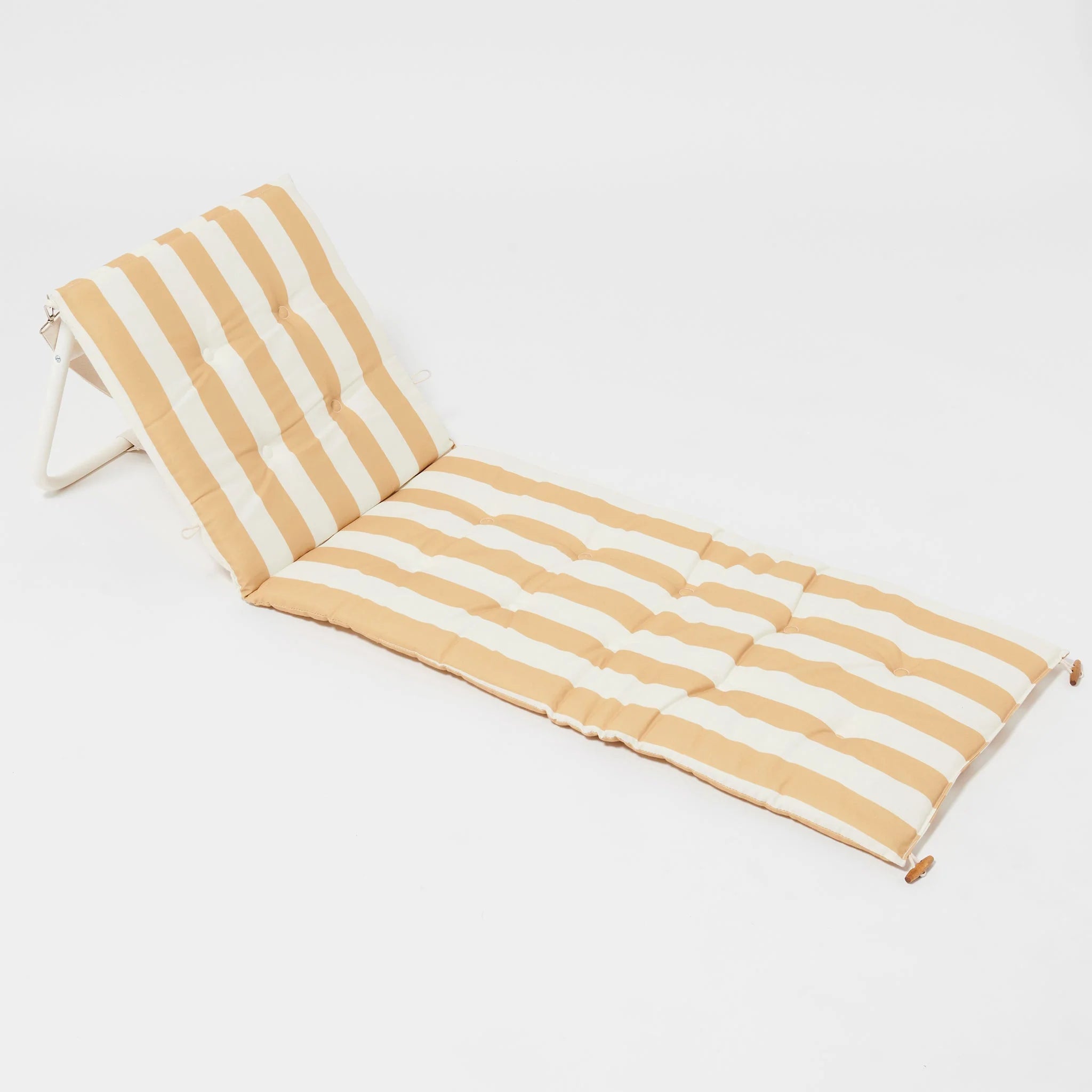 Beżowo-biały paskowany rozkładany leżak plażowy Sunny Life z miękkim materacem