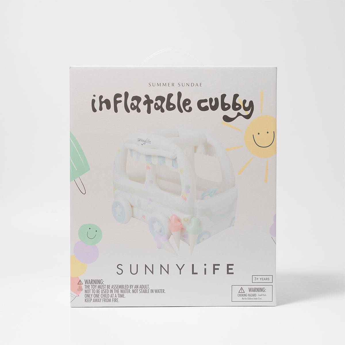 Nadmuchiwany domek dla dzieci Sunny Life w kształcie autobusu z kolorowymi akcentami