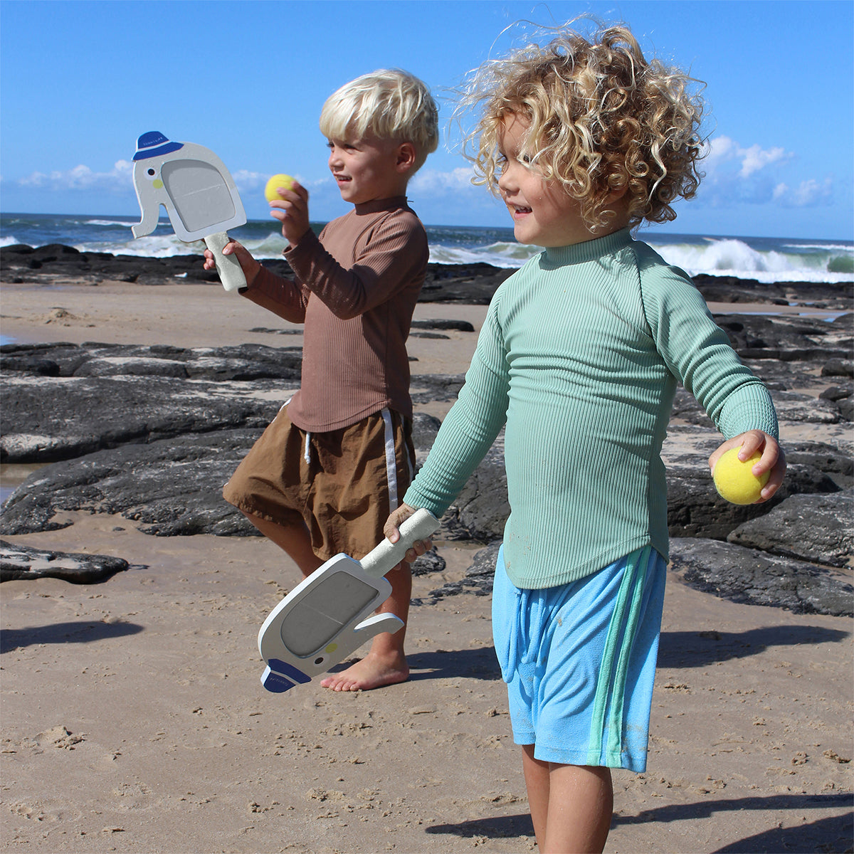 Children's beach paddles with Velcro – Eli the Elephant