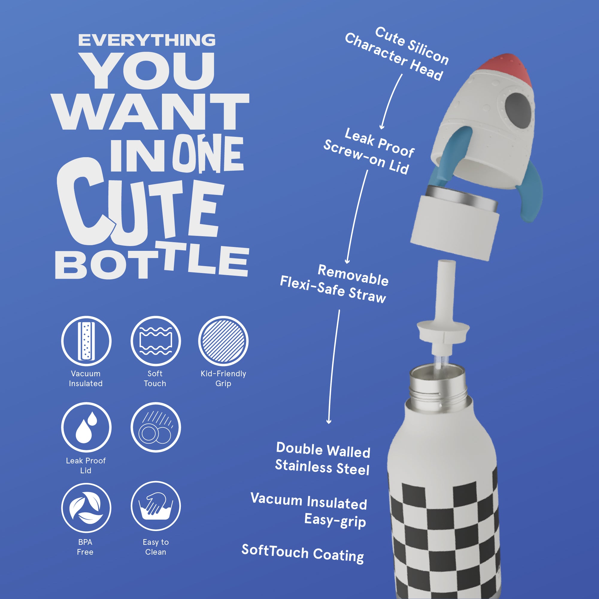 Butelka termiczna ze słomką Bestie Asobu – Rakieta 460 ml