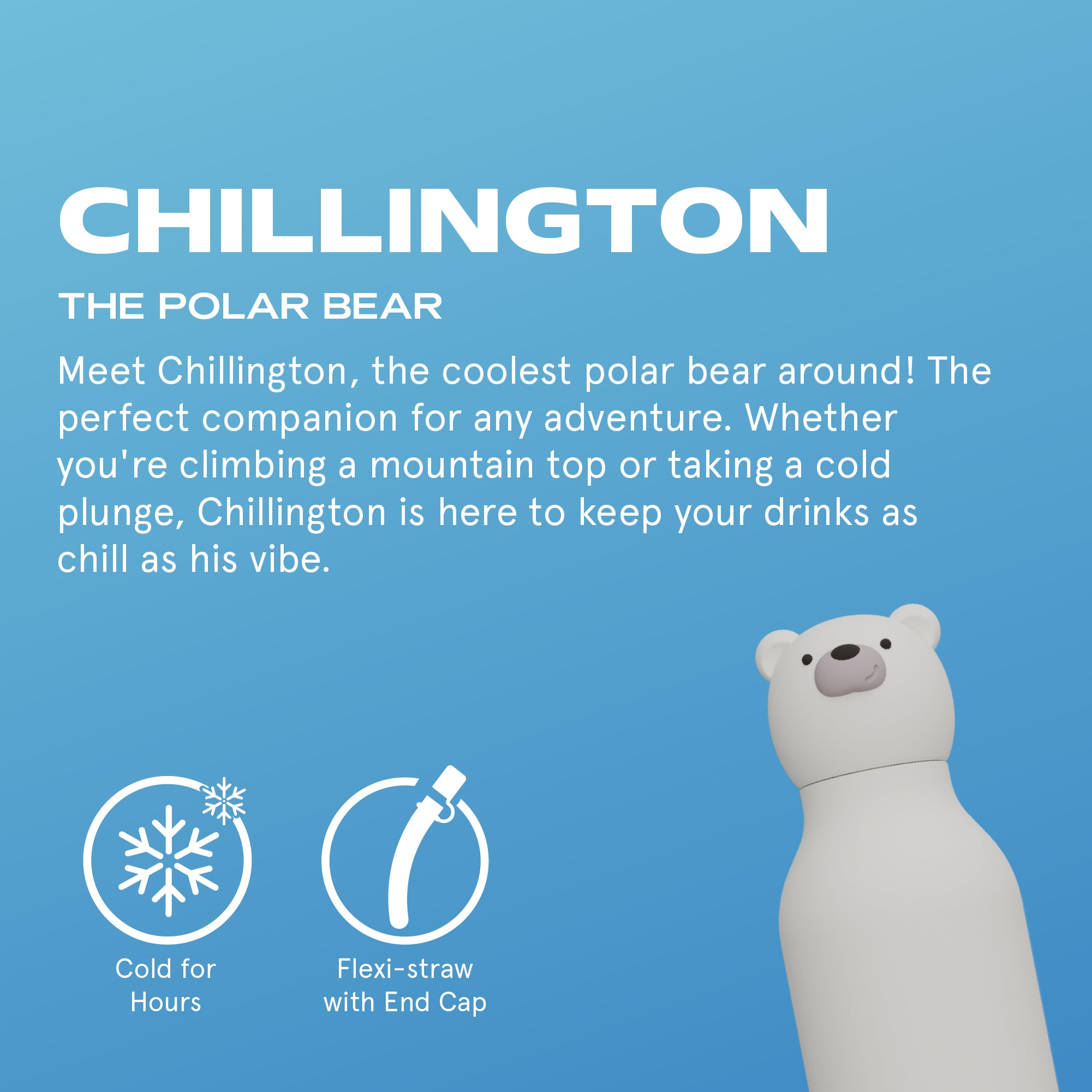 Butelka termiczna ze słomką Bestie Asobu – Niedźwiedź Polarny 460 ml