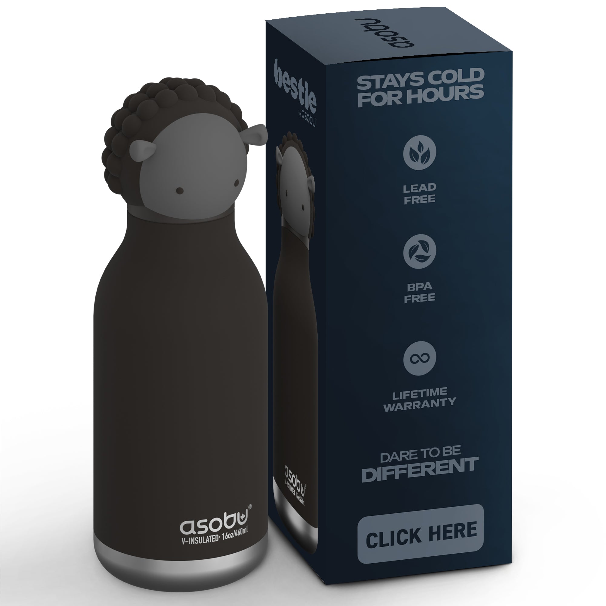 Thermal bottle with straw Bestie Asobu – Black Sheep 460 ml