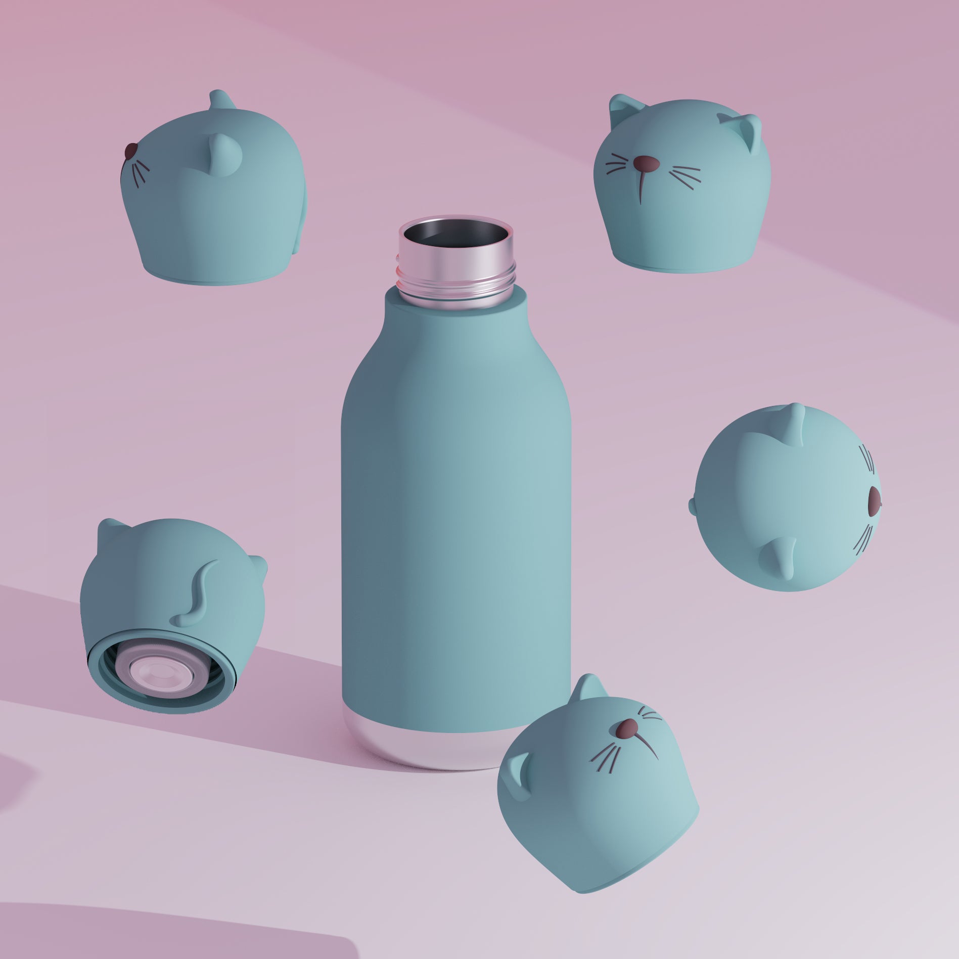 Butelka termiczna ze słomką Bestie Asobu – Kot 460 ml