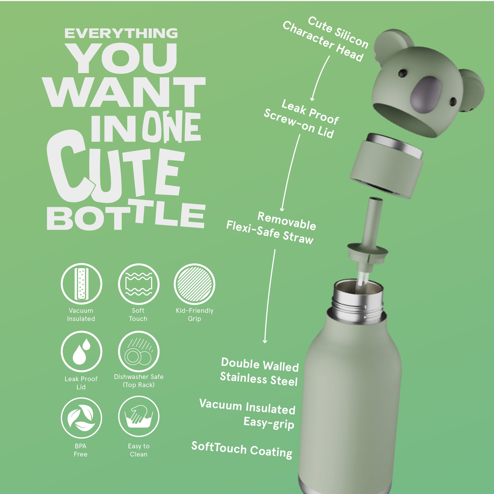 Butelka termiczna ze słomką Bestie Asobu – Koala 460 ml