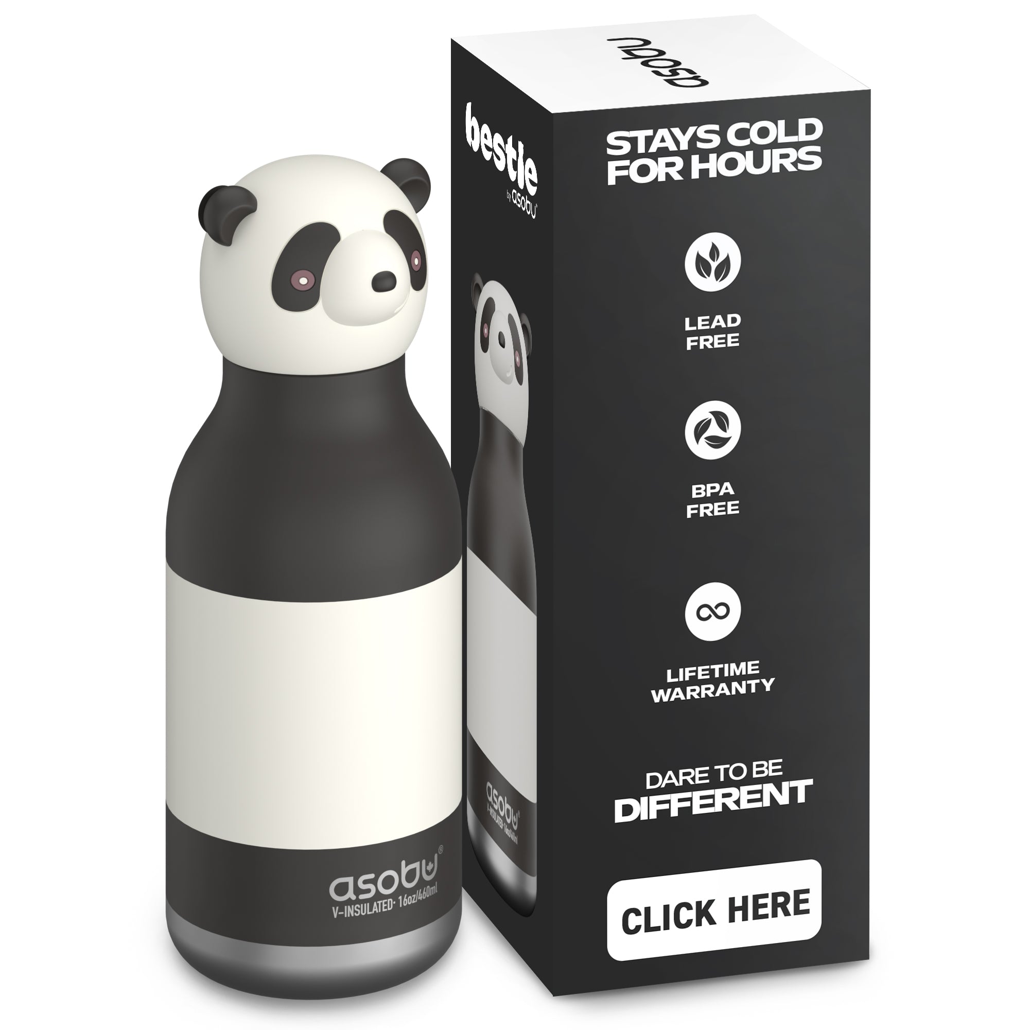 Butelka termiczna ze słomką Bestie Asobu – Panda 460 ml