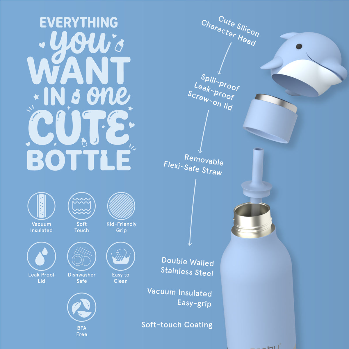 Thermal bottle with straw Bestie Asobu – Cow 460 ml