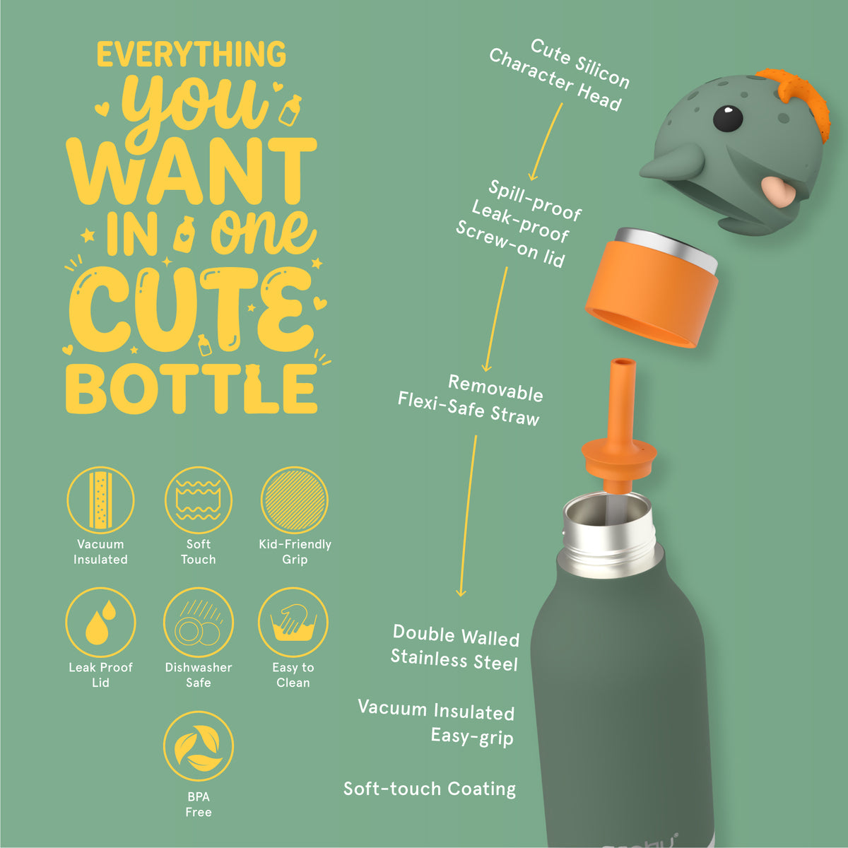 Thermal bottle with straw Bestie Asobu – Cow 460 ml