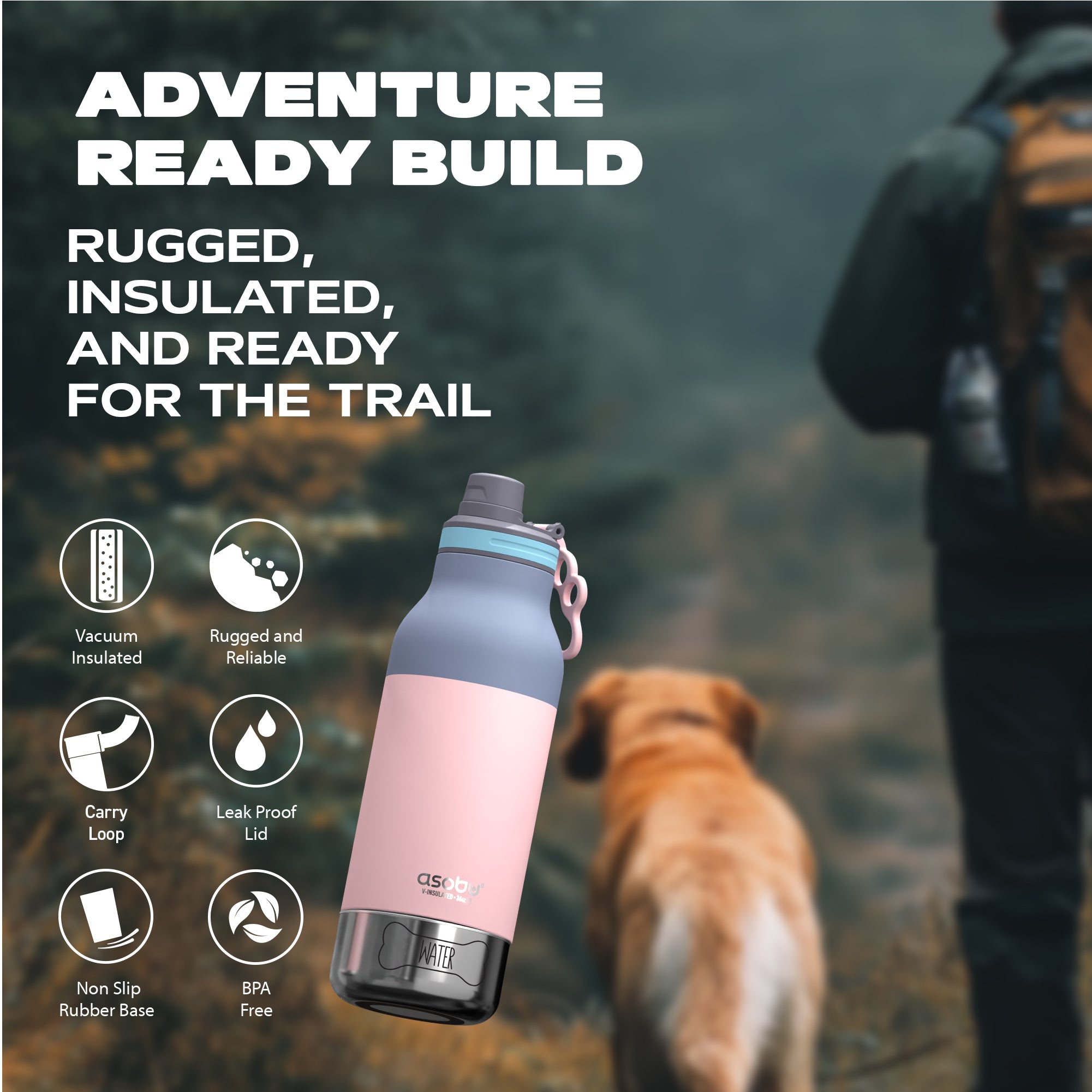 Butelka z miskami dla psa Buddy Asobu – pastel pink 1 l