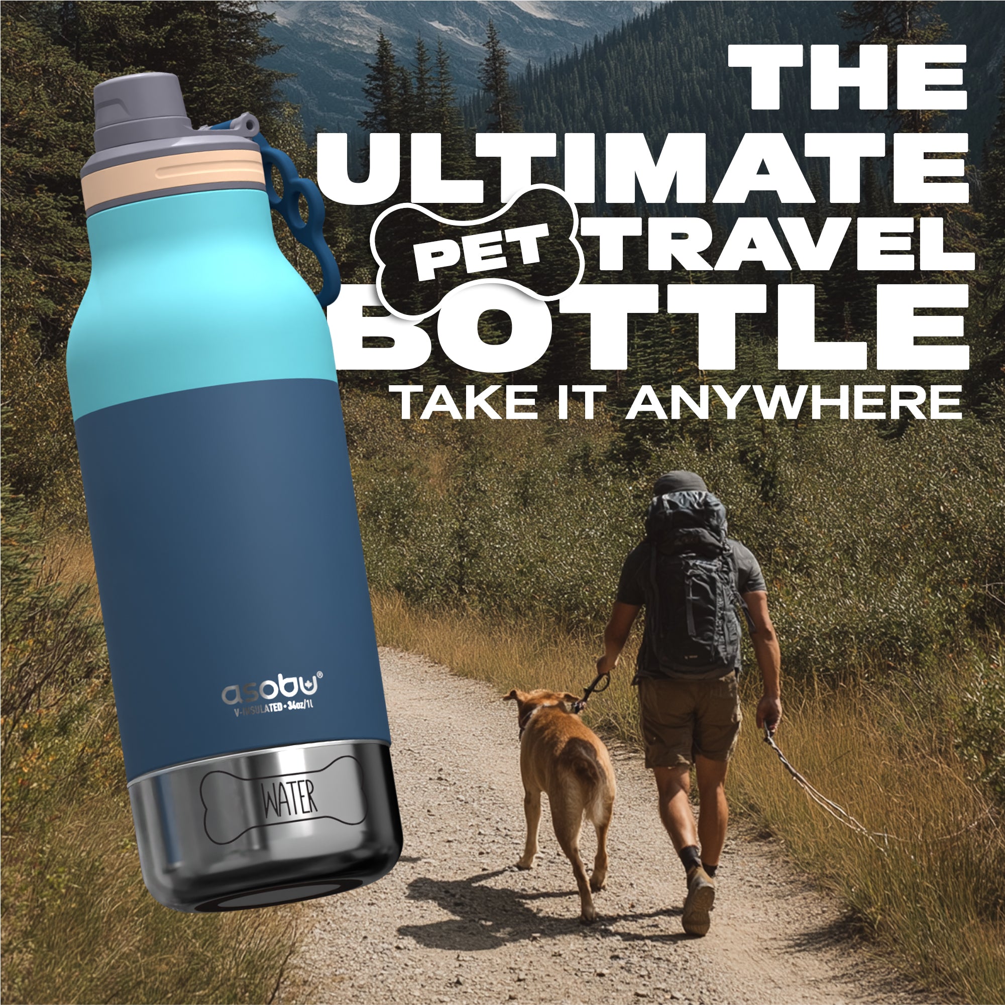 Butelka z miskami dla psa Buddy Asobu – pastel blue 1 l