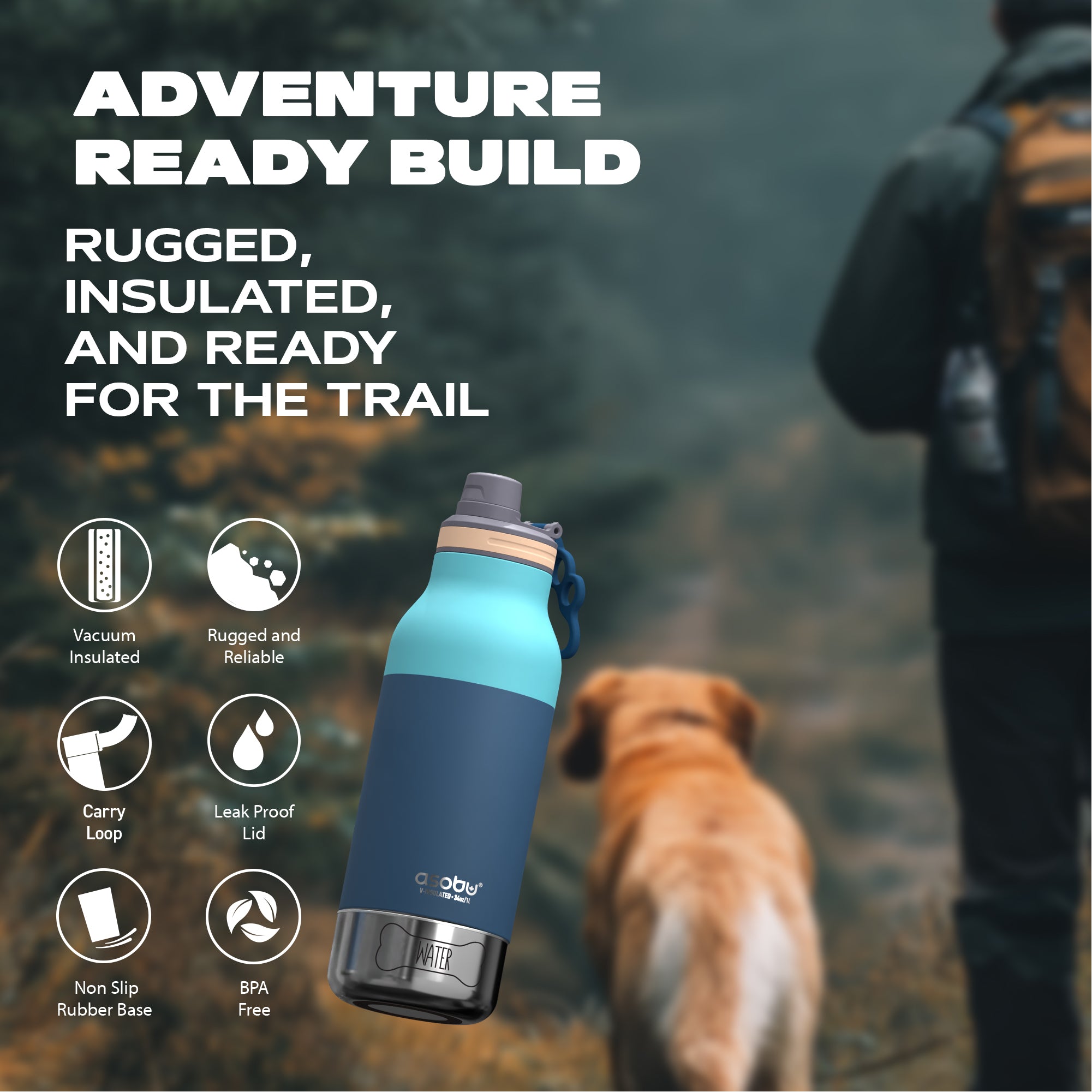 Butelka z miskami dla psa Buddy Asobu – pastel blue 1 l