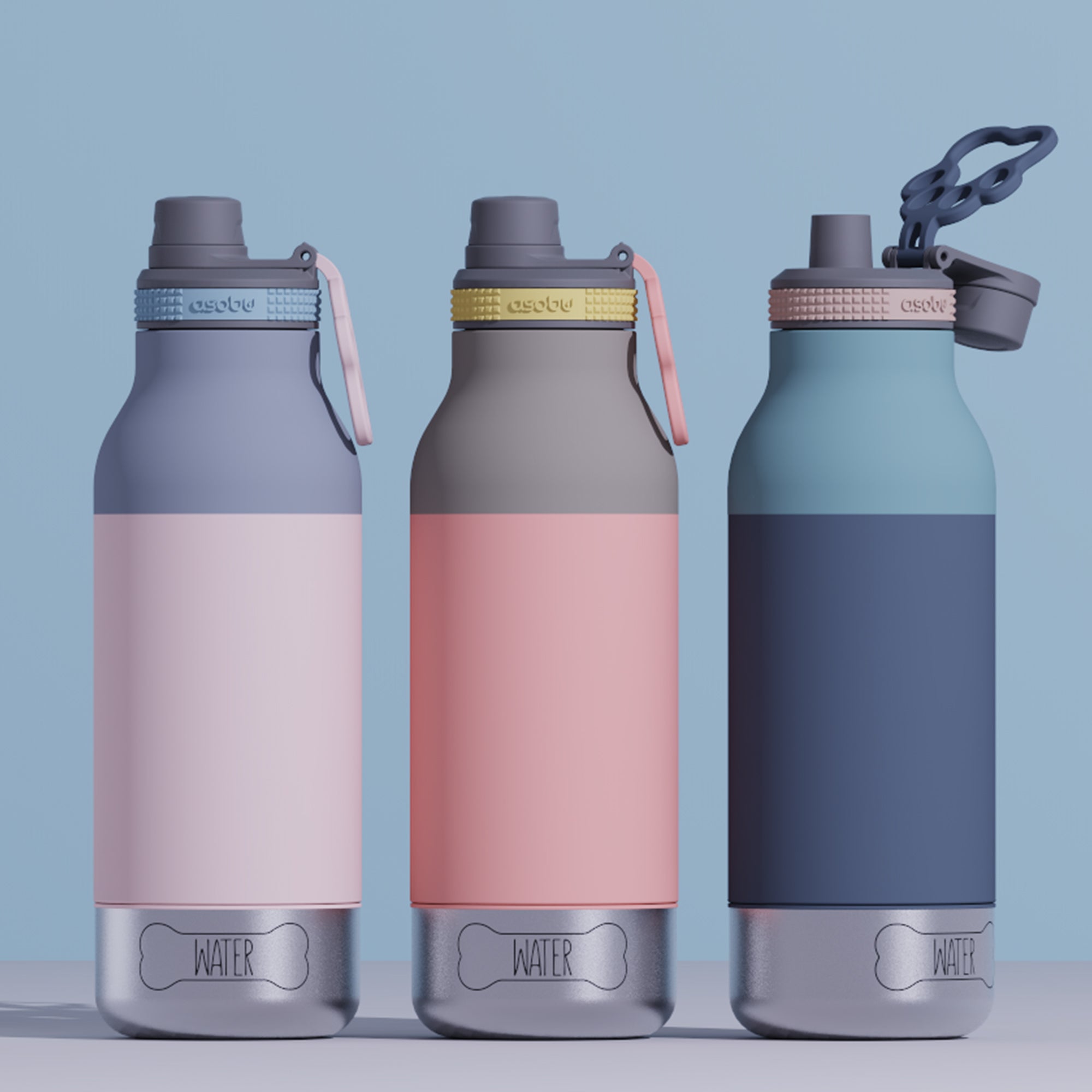 Butelka z miskami dla psa Buddy Asobu – pastel blue 1 l