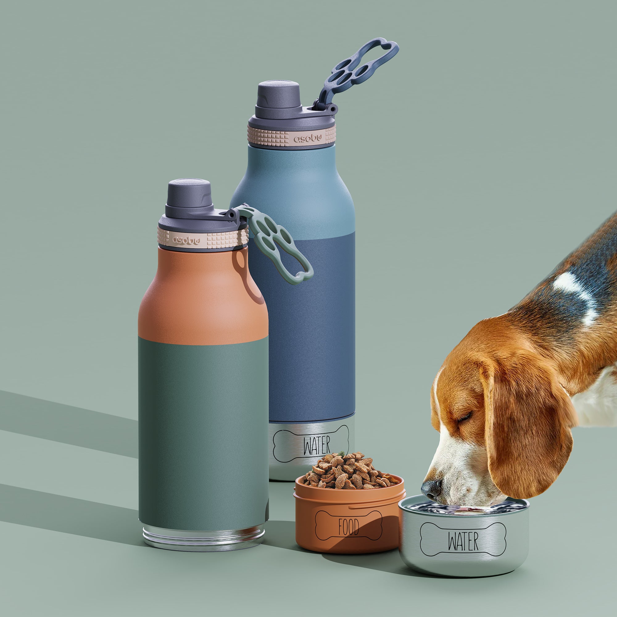 Butelka z miskami dla psa Buddy Asobu – pastel green 1 l