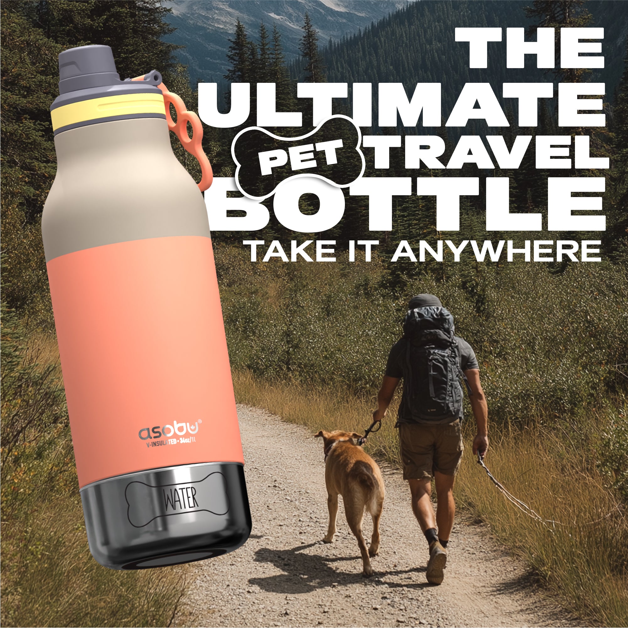 Butelka z miskami dla psa Buddy Asobu – pastel peach 1 l