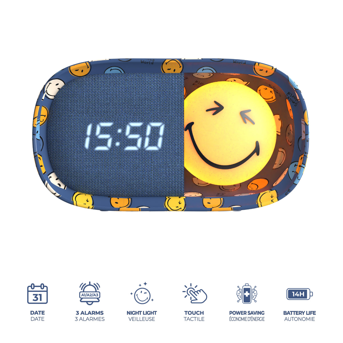 Alarm clock with lamp MOB Smiley World – blue