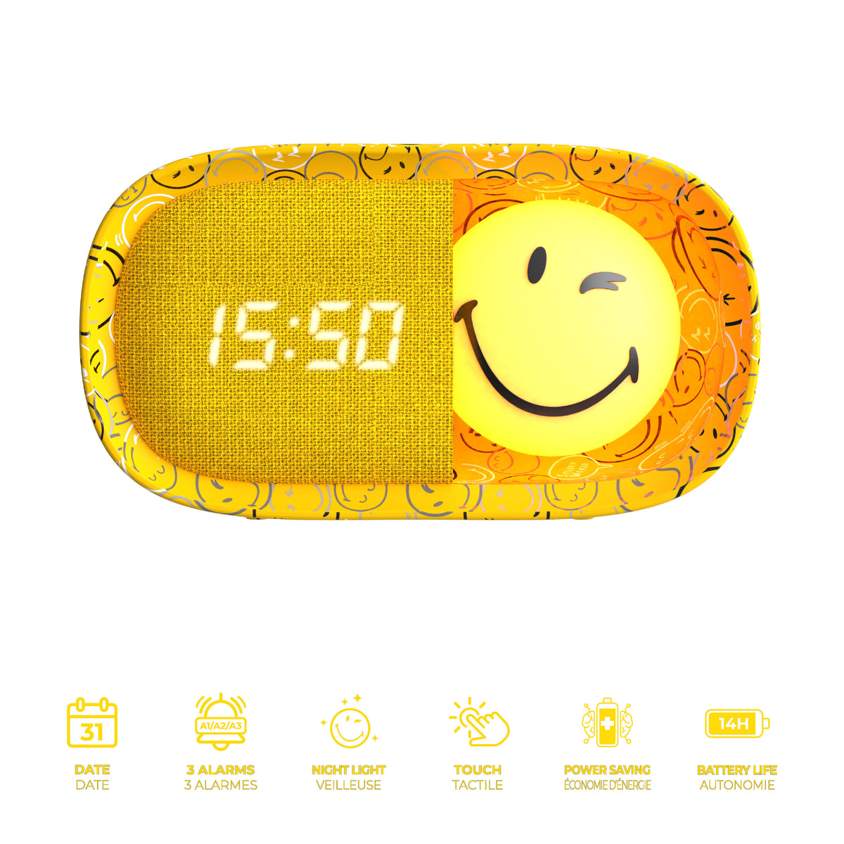 MOB Smiley World alarm clock – yellow