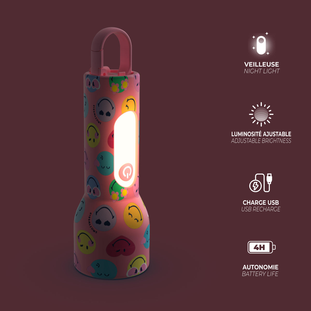 Children's flashlight Glowy MOB Smiley World – pink