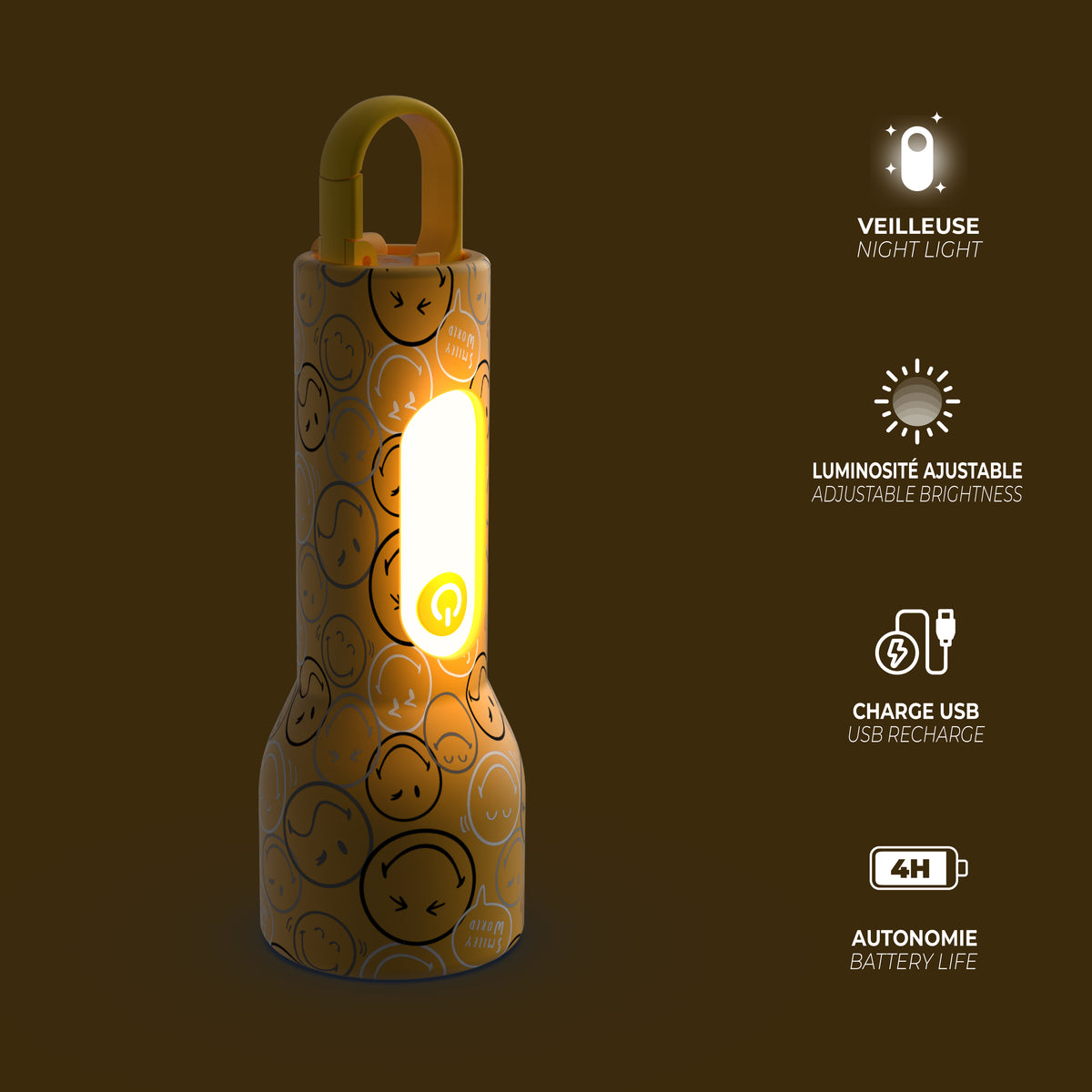Children's flashlight Glowy MOB Smiley World – yellow