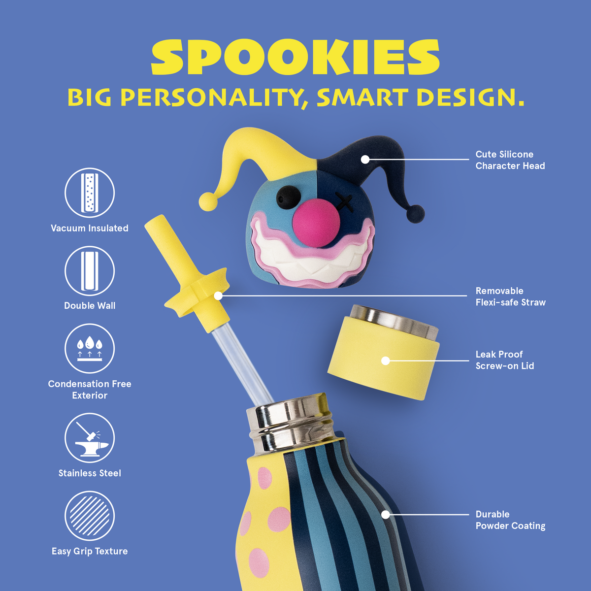 Thermal bottle with straw Spookie Asobu – Clown 460 ml