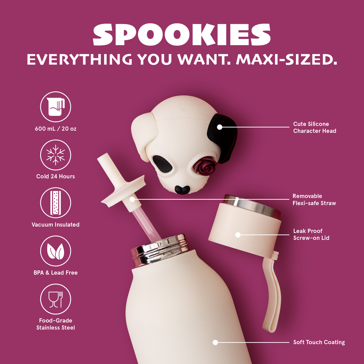 Thermal bottle with straw Maxi Spookie Asobu – Undead Dog 660 ml
