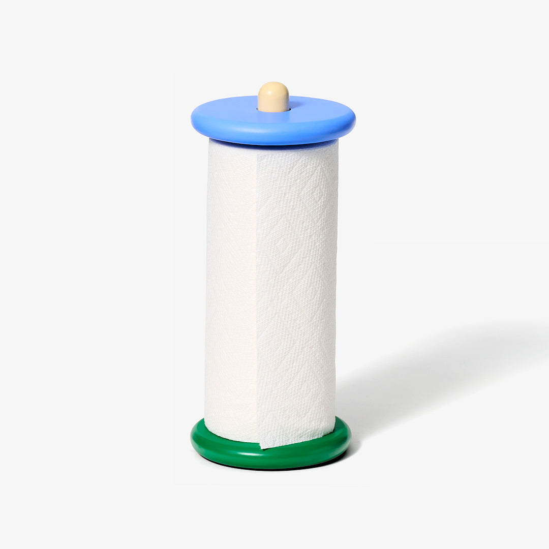 Areaware uchwyt na ręcznik papierowy design z niebieską górą i zieloną podstawą
