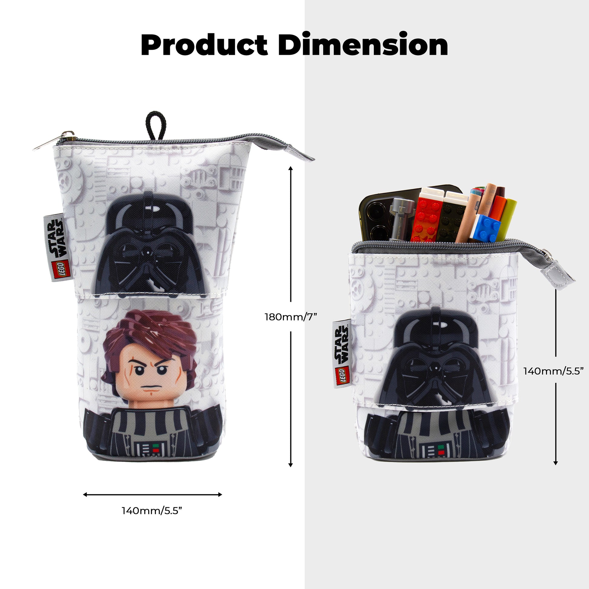 Piórnik LEGO Star Wars z postaciami Darth Vader i Anakina, zamykany na zamek błyskawiczny