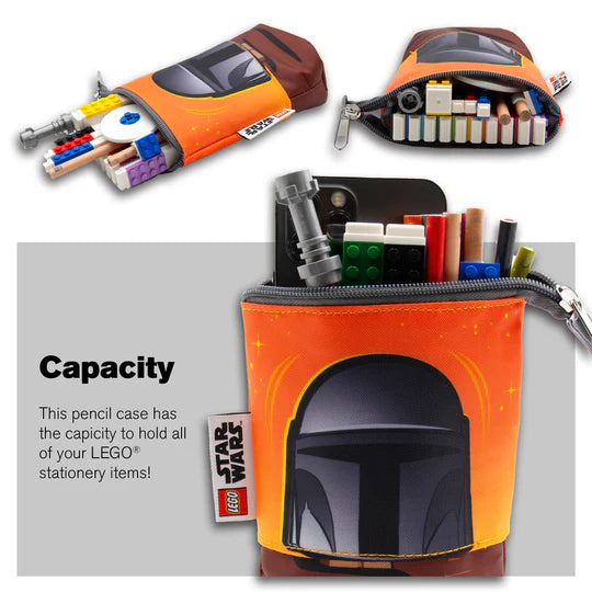 Piórnik LEGO Star Wars Mandalorian pomarańczowy z nadrukiem hełmu i miejscem na artykuły szkolne