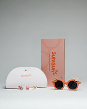 Okulary przeciwsłoneczne dla dzieci marki BV JACOB COMPANY z pomarańczową ramką i etui