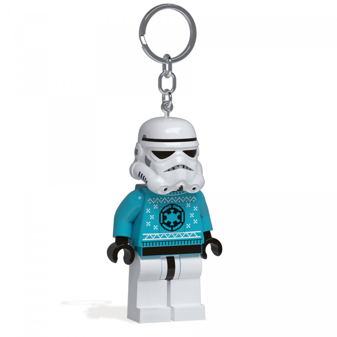 MOB świąteczny brelok LEGO Star Wars z postacią szturmowca w niebieskim świątecznym swetrze