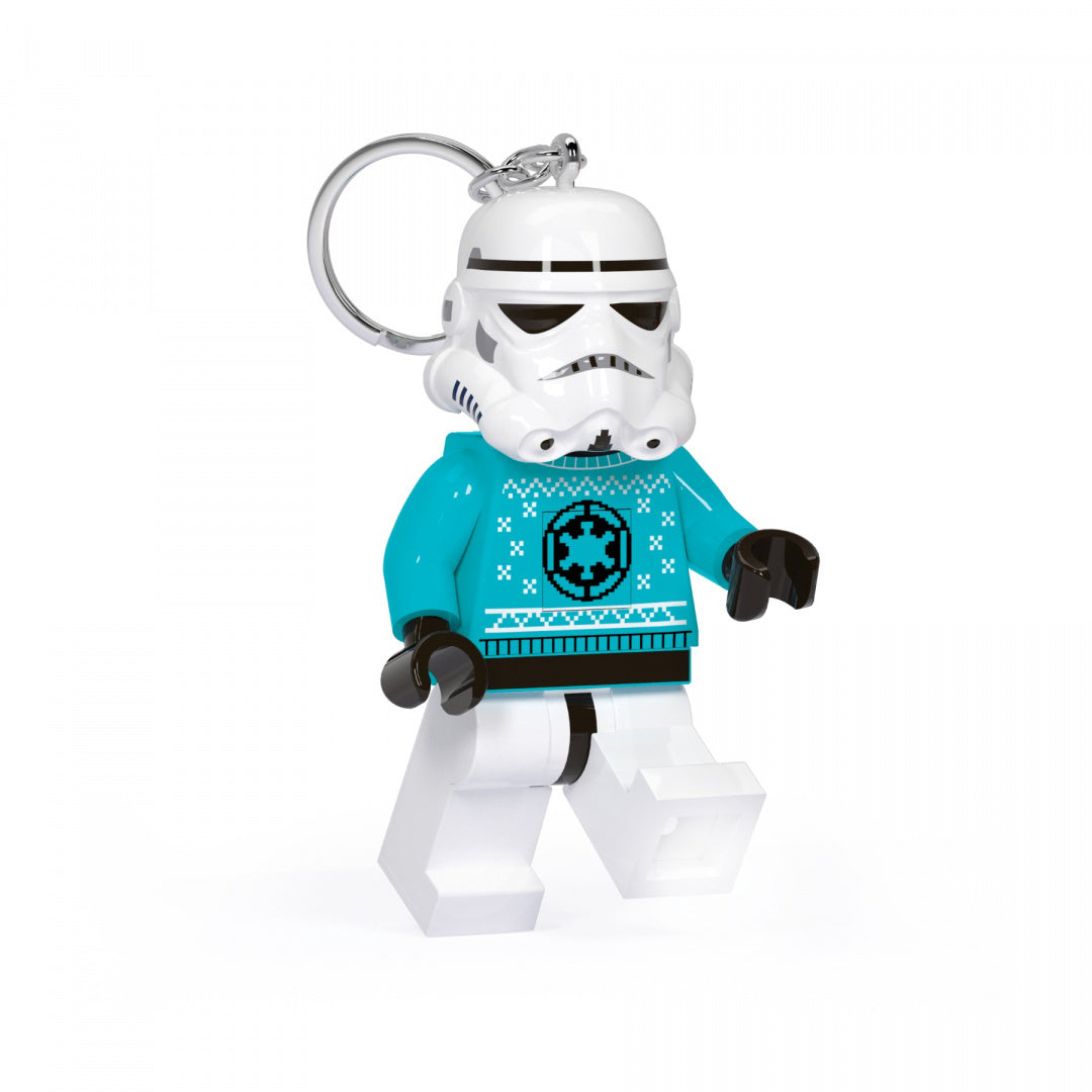 Świąteczny brelok LEGO Star Wars z figurką szturmowca w niebieskim sweterku świątecznym