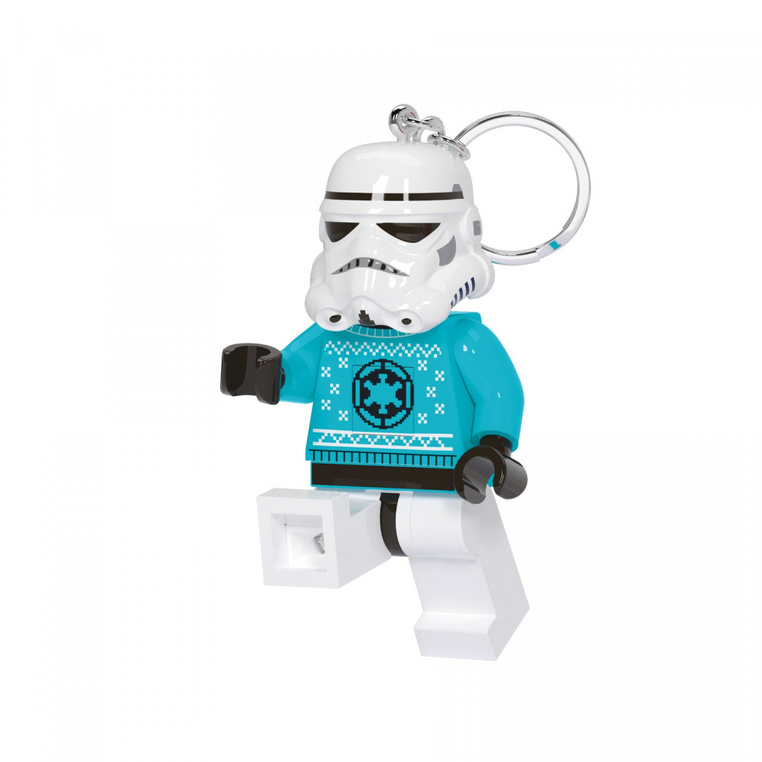 Świąteczny brelok LEGO Star Wars z figurką szturmowca w niebieskim swetrze świątecznym